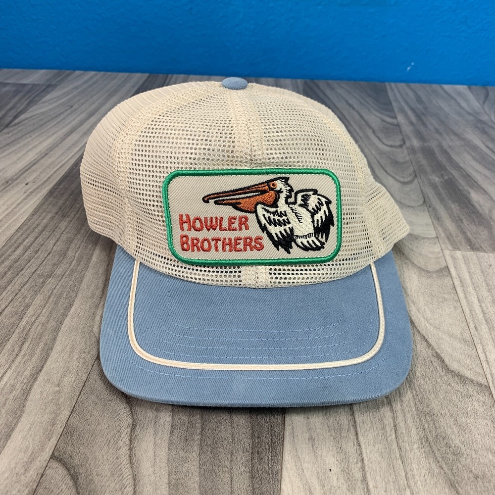 Howler Bros Pelican Patch Trucker Snap Back Hat Carolina Blue White Mesh Back
